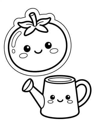 Desenho de Cute Tomato in a Watering Can para colorir e imprimir grátis