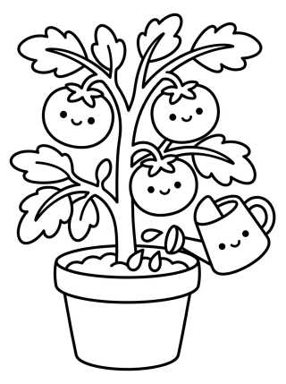 Desenho de Happy Tomato Plant para colorir e imprimir grátis