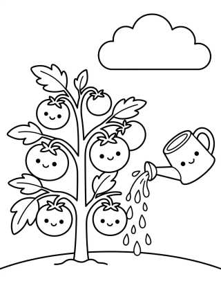 Desenho de Happy Tomato Plant in the Garden para colorir e imprimir grátis