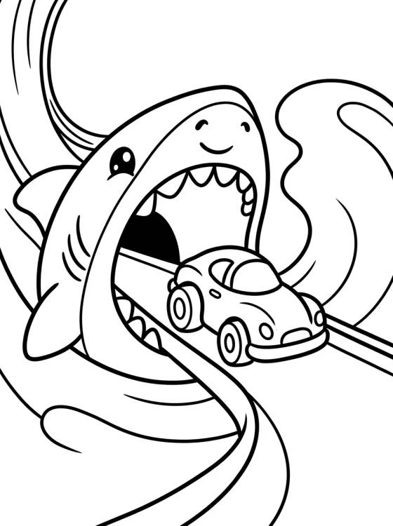 Shark Attack on the Track para colorir Desenho de Shark Attack on the Track para colorir e imprimir grátis