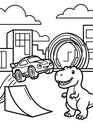 Desenho de Hot Wheels Car vs. T-Rex para colorir e imprimir grátis