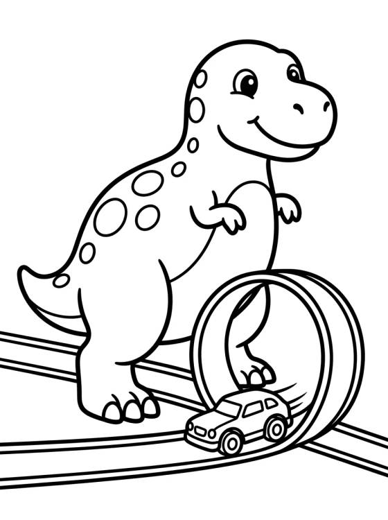 Desenho de Dino Attack on Hot Wheels Track para colorir e imprimir grátis