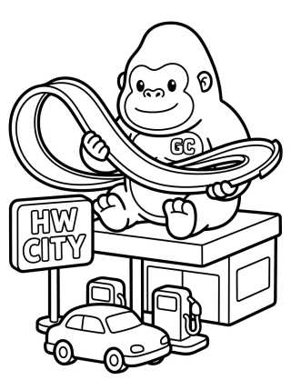 Giant Gorilla at the Hot Wheels City Station para colorir Desenho de Giant Gorilla at the Hot Wheels City Station para colorir e imprimir grátis