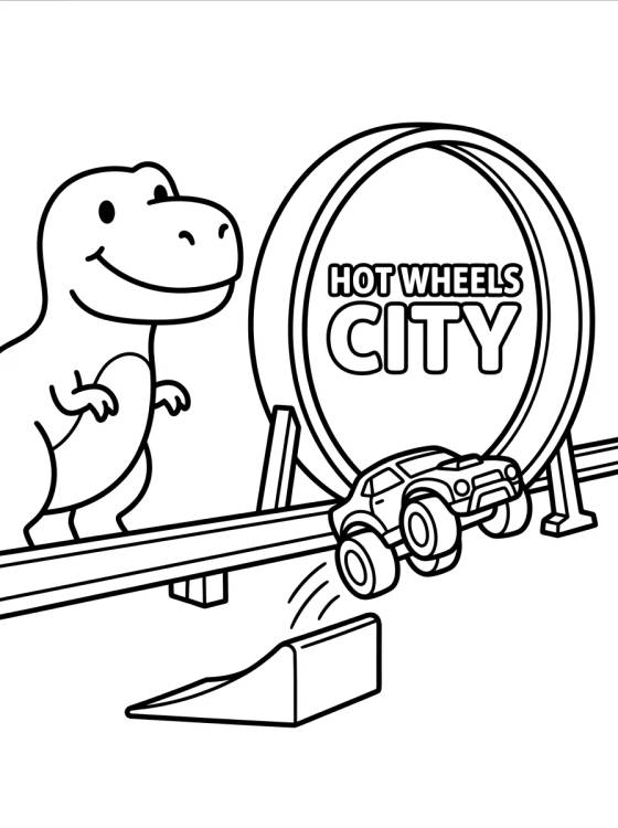T-Rex on the Hot Wheels City Track para colorir Desenho de T-Rex on the Hot Wheels City Track para colorir e imprimir grátis