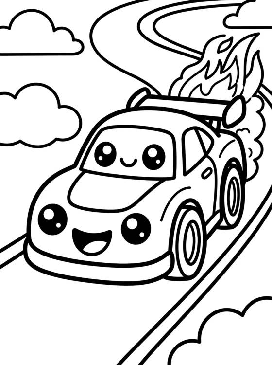 Desenho de Cute Hot Wheels Racing Car para colorir e imprimir grátis