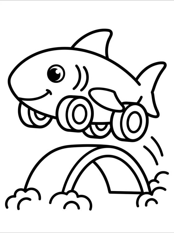 Kawaii Hot Wheels Shark Car para colorir Desenho de Kawaii Hot Wheels Shark Car para colorir e imprimir grátis