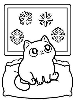 Desenho de Kitten Watching the Snowfall para colorir e imprimir grátis