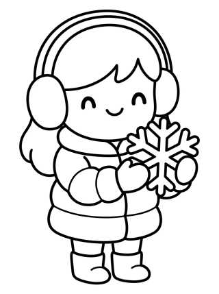 Desenho de Little Girl in a Winter Coat Playing in the Snow para colorir e imprimir grátis