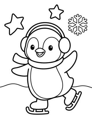 Desenho de Happy Penguin Ice Skating para colorir e imprimir grátis