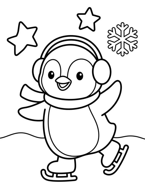 Desenho de Happy Penguin Ice Skating para colorir e imprimir grátis