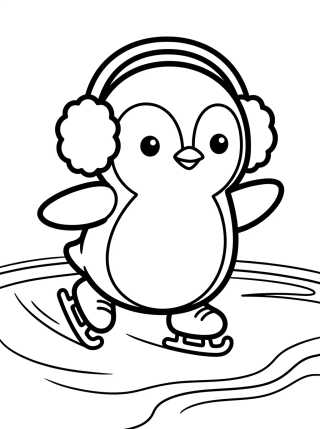 Desenho de Cute Penguin Ice Skating para colorir e imprimir grátis