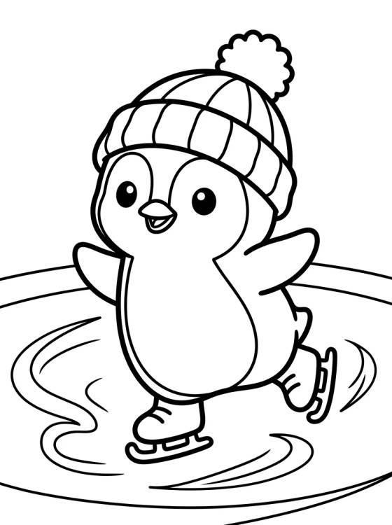 Desenho de Kawaii Penguin in a Beanie on Ice para colorir e imprimir grátis