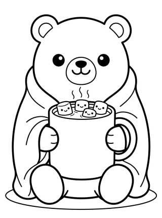 Desenho de Little Bear with Hot Cocoa para colorir e imprimir grátis