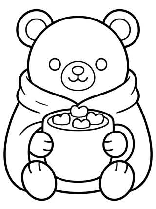 Desenho de Cozy Bear with Hot Chocolate para colorir e imprimir grátis