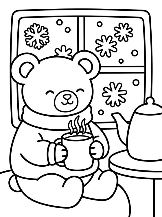 Desenho de Cute Teddy Bear Drinking Hot Tea para colorir e imprimir grátis