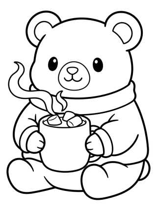 Desenho de Teddy Bear Drinking Hot Cocoa para colorir e imprimir grátis