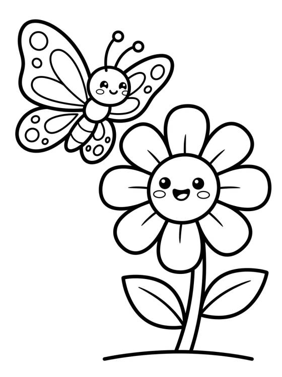 Desenho de Butterfly and Happy Daisy para colorir e imprimir grátis