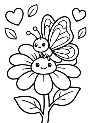 Desenho de Butterfly on a Cute Daisy para colorir e imprimir grátis