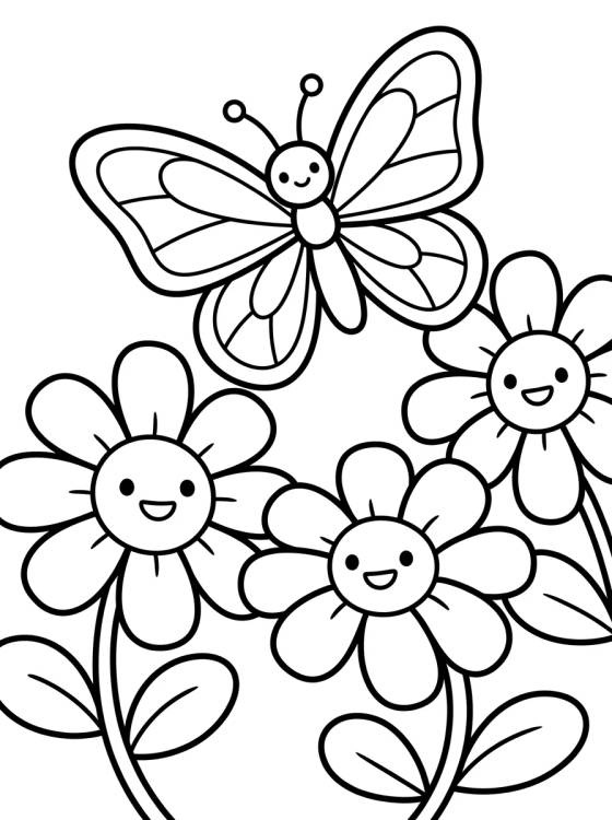 Desenho de Butterfly in a Daisy Garden para colorir e imprimir grátis
