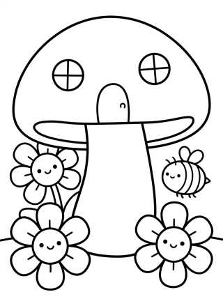 Desenho de Magic Mushroom and Garden Flowers para colorir e imprimir grátis