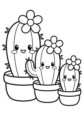Desenho de Cactus Family with Flowers para colorir e imprimir grátis