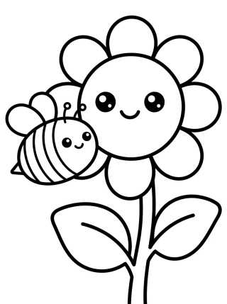 Desenho de Cute Sunflower with Little Bee para colorir e imprimir grátis