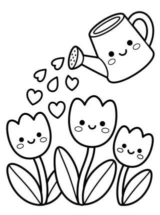 Desenho de Magical Watering Can with Tulips para colorir e imprimir grátis