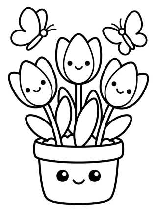 Cute Potted Tulips para colorir Desenho de Cute Potted Tulips para colorir e imprimir grátis