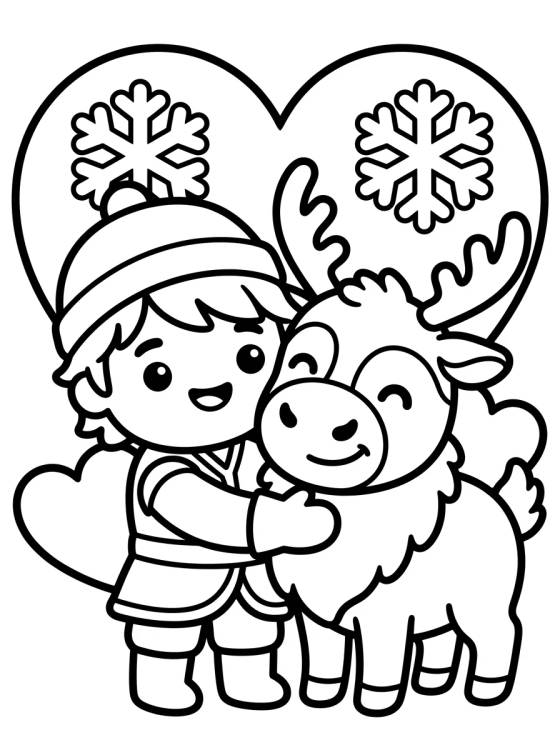 Desenho de Cute Kristoff Hugging Sven the Reindeer para colorir e imprimir grátis