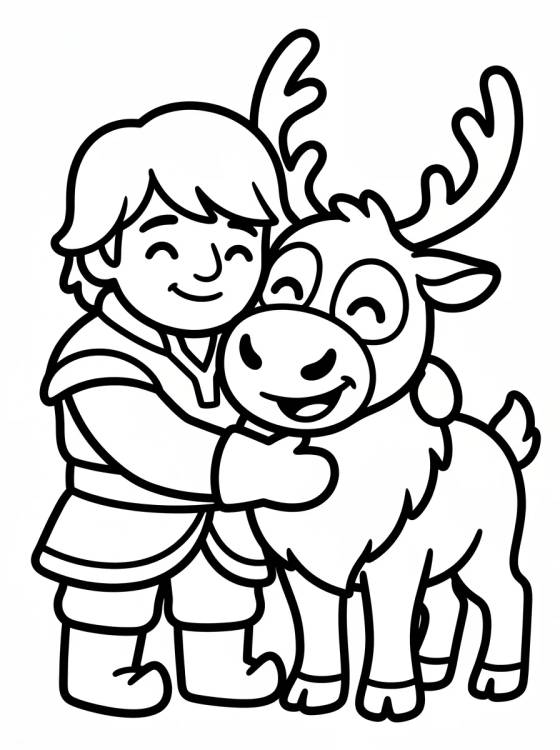 Desenho de Kristoff Hugging Sven para colorir e imprimir grátis