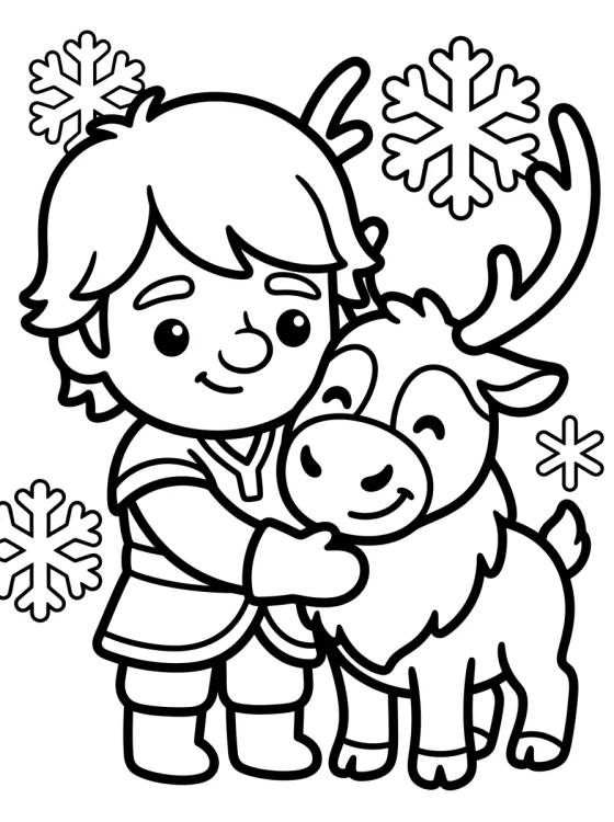 Desenho de Kristoff Hugging Cute Sven para colorir e imprimir grátis