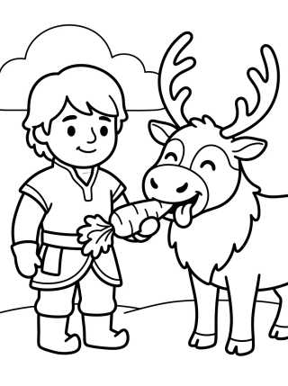 Desenho de Kristoff Feeding Sven a Carrot para colorir e imprimir grátis