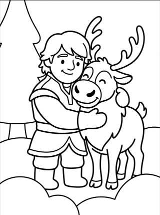 Desenho de Cute Kristoff and Sven Hugging para colorir e imprimir grátis