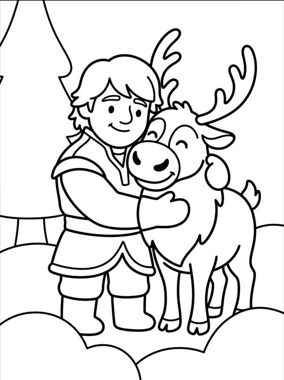 Desenho de Cute Kristoff and Sven Hugging para colorir e imprimir grátis
