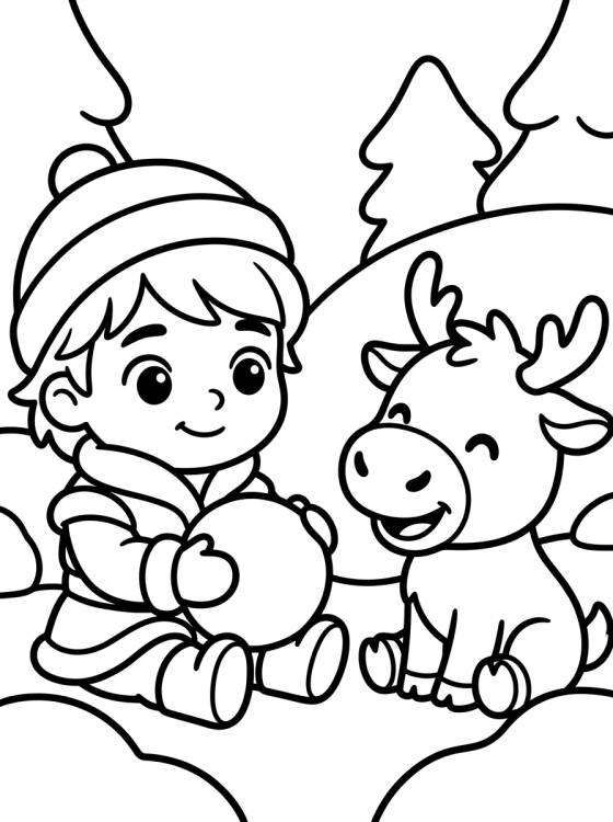 Desenho de Kawaii Baby Kristoff and Sven para colorir e imprimir grátis