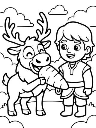 Desenho de Kristoff and Sven Eating a Carrot para colorir e imprimir grátis
