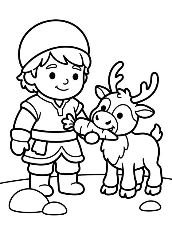 Desenho de Kristoff and Sven Sharing a Carrot para colorir e imprimir grátis