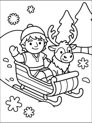 Desenho de Kristoff and Sven in the Snow Sleigh para colorir e imprimir grátis