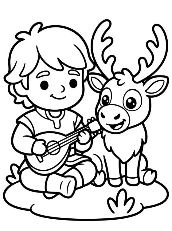 Desenho de Kristoff Playing a Lute for Sven para colorir e imprimir grátis