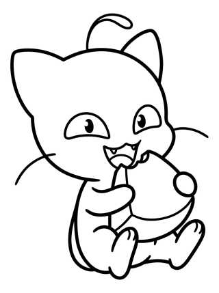 Desenho de Plagg the Kitty Kwami Eating Cheese para colorir e imprimir grátis