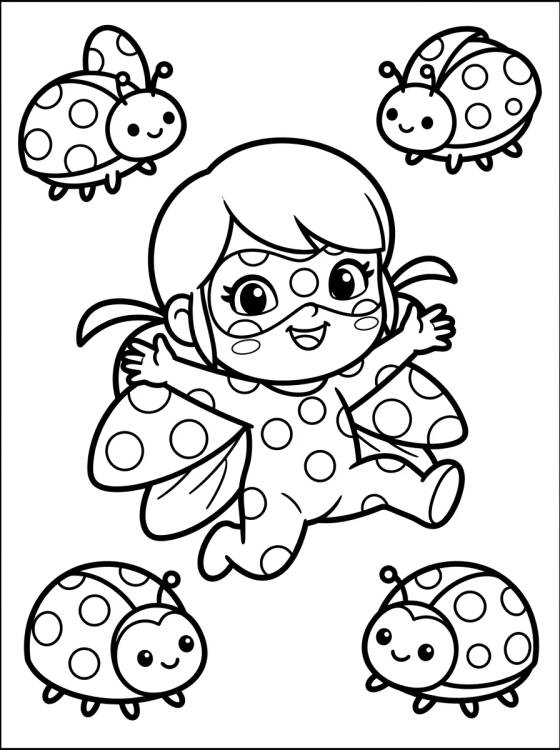 Chibi Ladybug Coloring Page: Free Activity for Kids