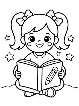 Desenho de Lila Studying with School Book para colorir e imprimir grátis