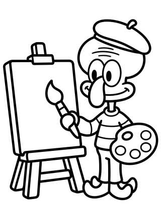 Desenho de Artist Squidward Painting para colorir e imprimir grátis