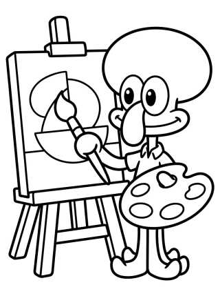 Desenho de Artist Squidward Painting para colorir e imprimir grátis