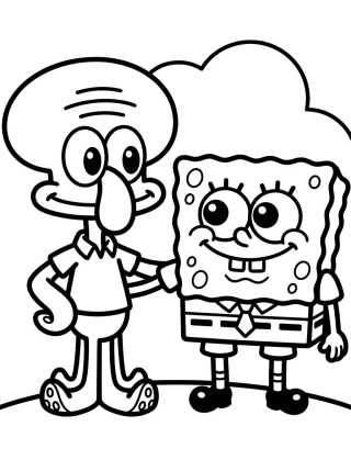 Desenho de Cute Squidward and SpongeBob para colorir e imprimir grátis
