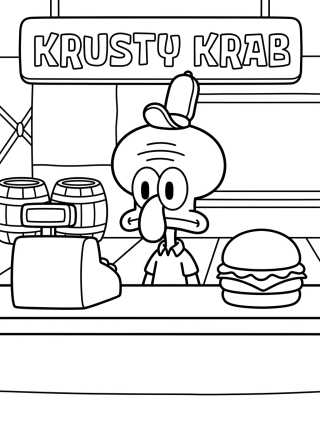 Desenho de Squidward at the Krusty Krab para colorir e imprimir grátis