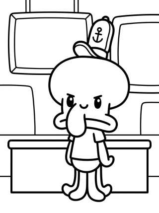 Desenho de Squidward at the Krusty Krab para colorir e imprimir grátis