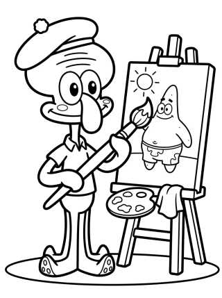 Desenho de Squidward Painting a Masterpiece para colorir e imprimir grátis