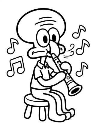 Desenho de Squidward Playing the Clarinet para colorir e imprimir grátis