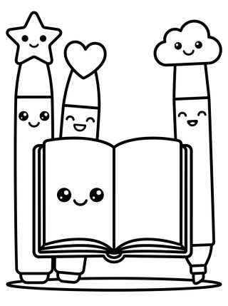 Desenho de Cute Notebook and Markers para colorir e imprimir grátis